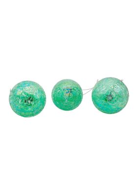 80MM Glass Iridescent Green Onion, Ball and Finial 3-Piece Ornament Set