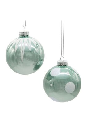 80MM Green Milkgrass Style Dot and Icicle Patterned 6-Piece Ball Ornament Set