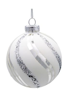 80MM Glass White Glittered Swirl 6-Piece Ball Ornament Set