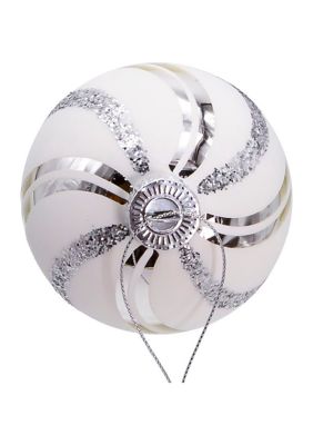 80MM Glass White Glittered Swirl 6-Piece Ball Ornament Set