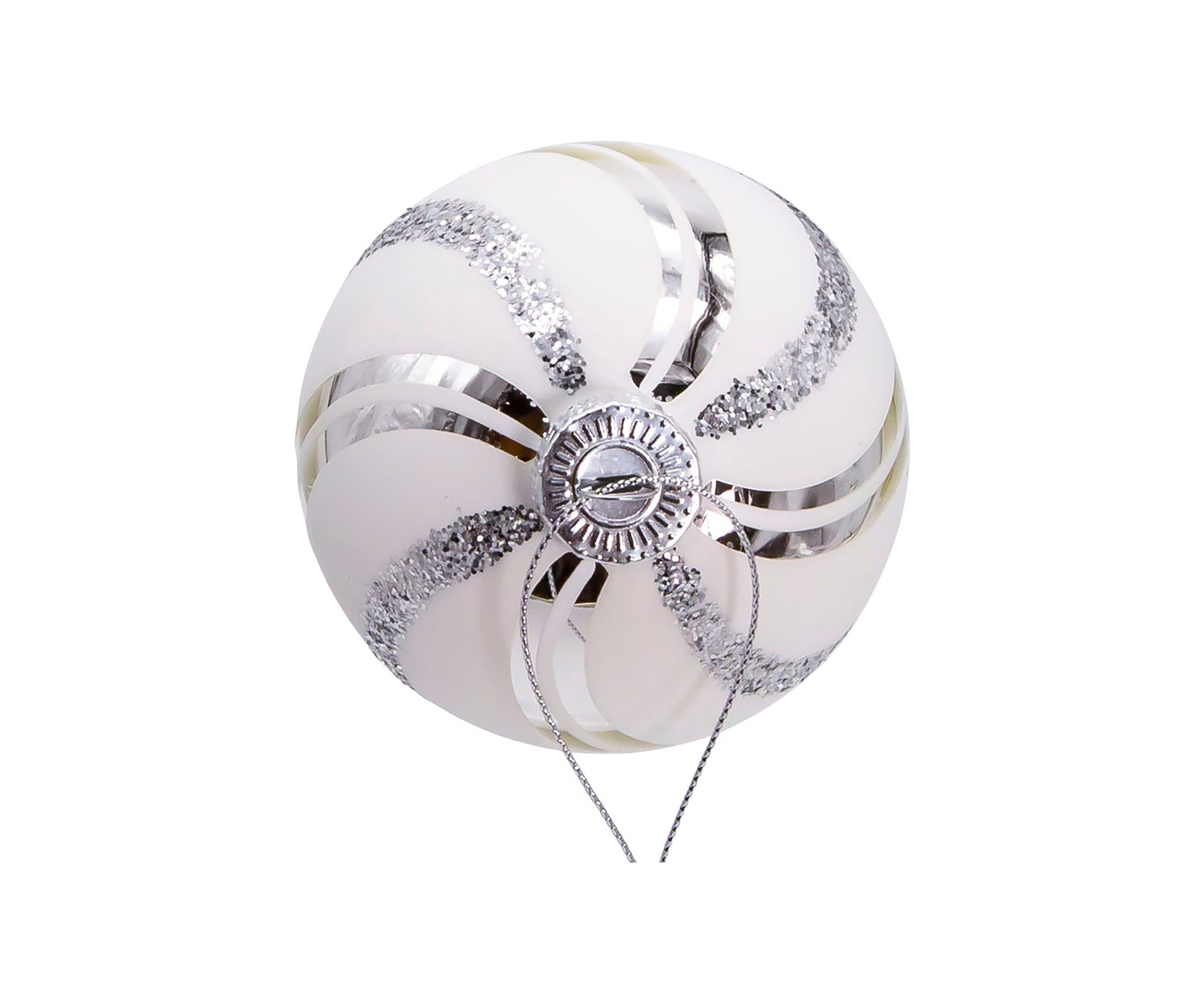 80MM Glass White Glittered Swirl 6-Piece Ball Ornament Set