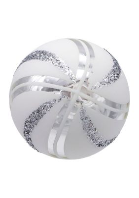 80MM Glass White Glittered Swirl 6-Piece Ball Ornament Set