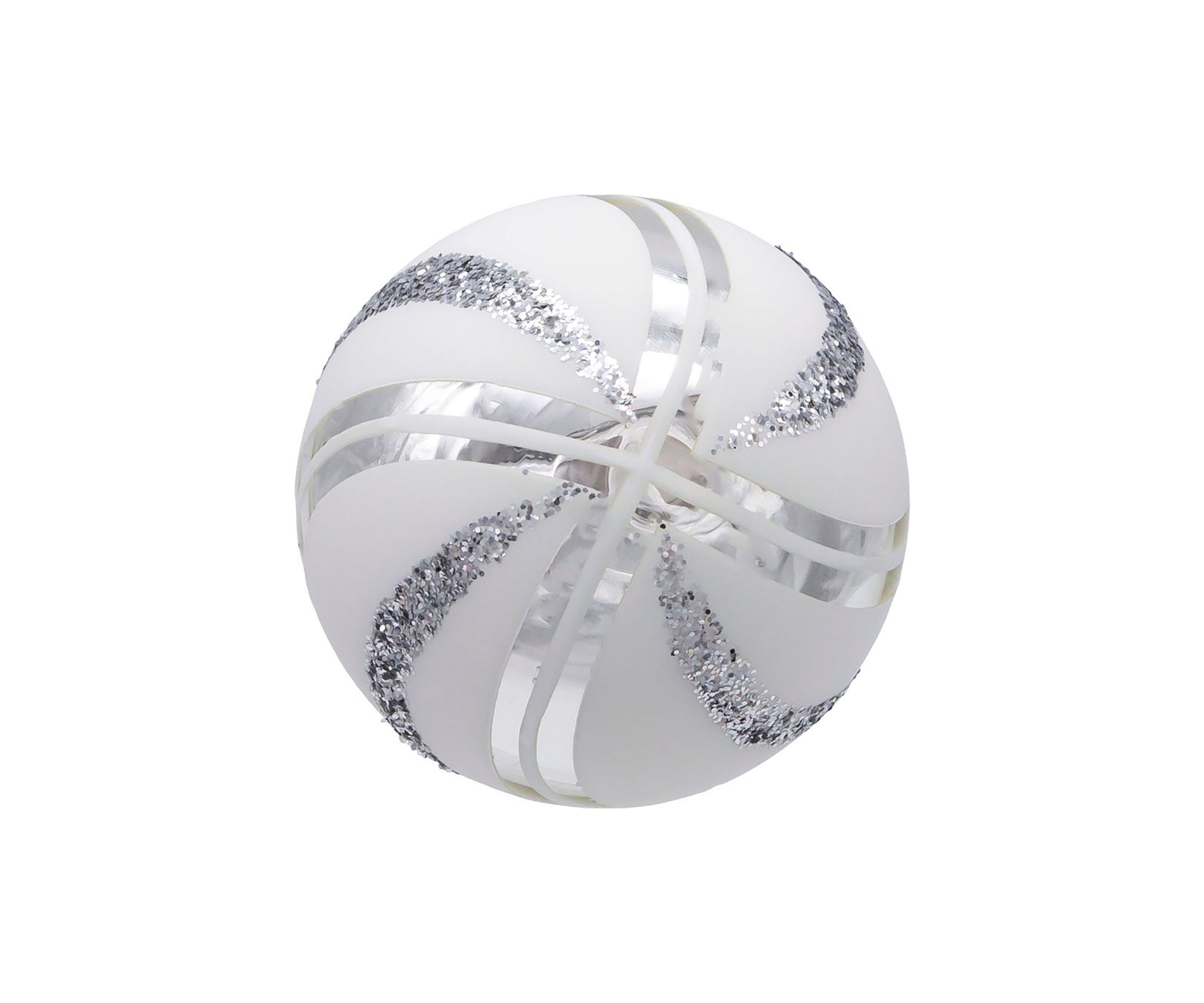 80MM Glass White Glittered Swirl 6-Piece Ball Ornament Set