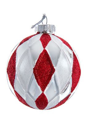 80MM Glass Red, White and Silver 6-Piece Ball Ornament Set