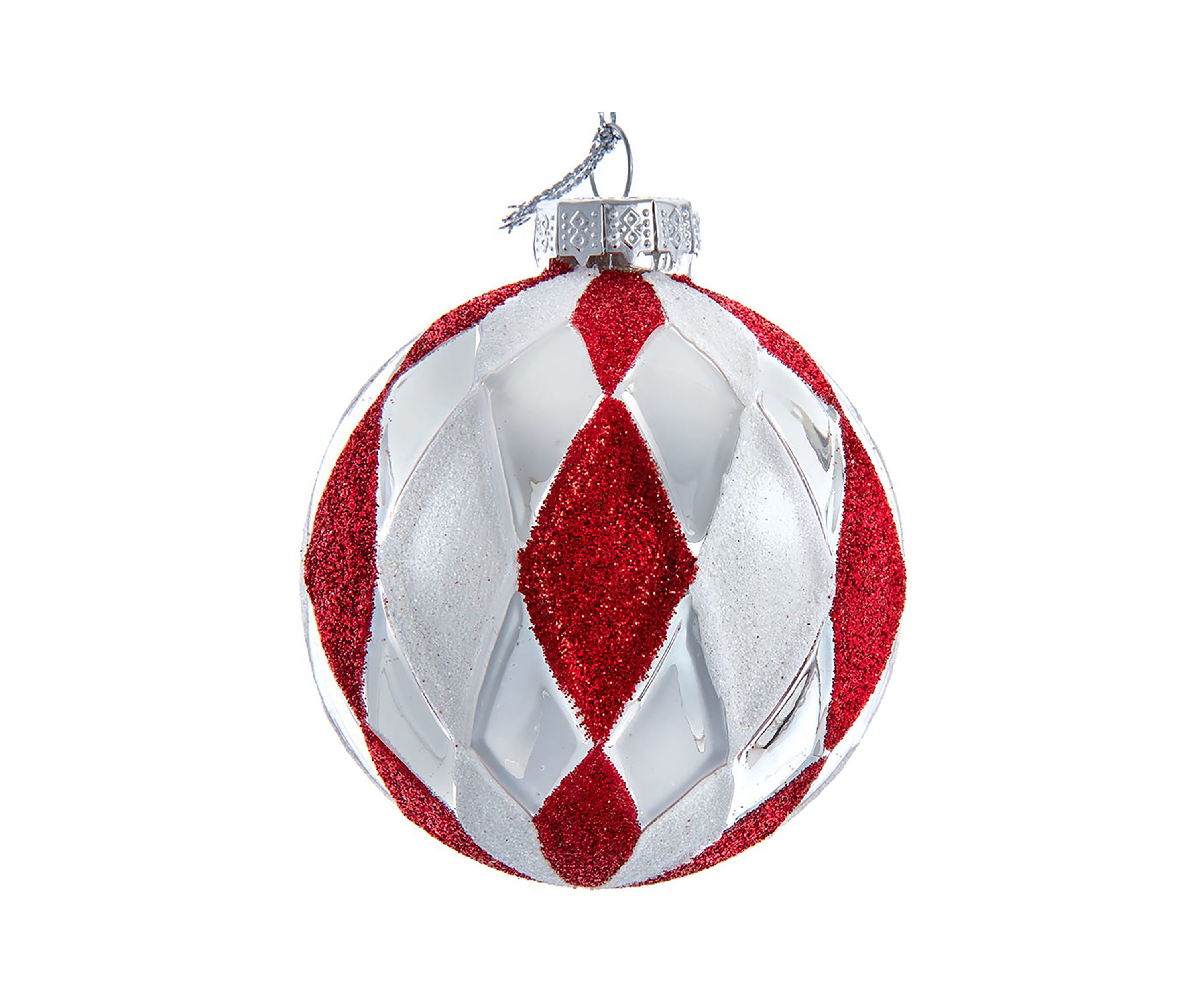 80MM Glass Red, White and Silver 6-Piece Ball Ornament Set