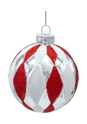 80MM Glass Red, White and Silver 6-Piece Ball Ornament Set