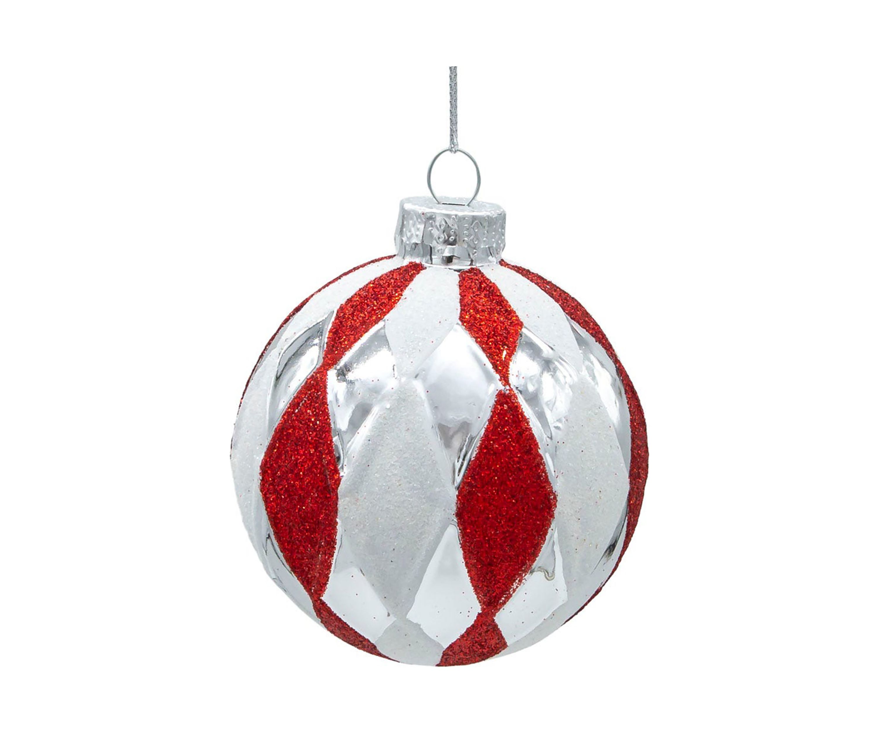 80MM Glass Red, White and Silver 6-Piece Ball Ornament Set
