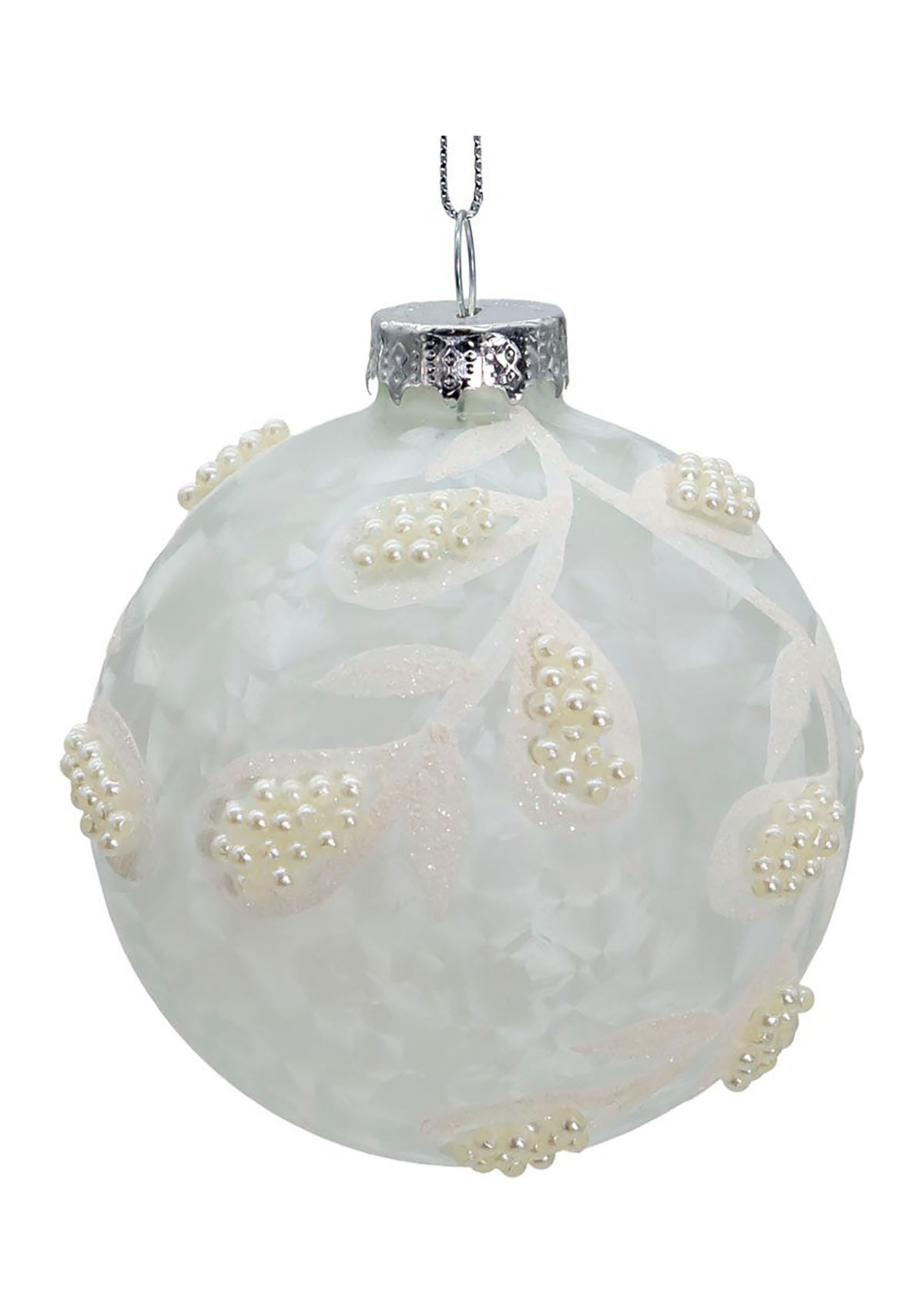 80MM Glass White Pearl 6-Piece Ball Ornament Set