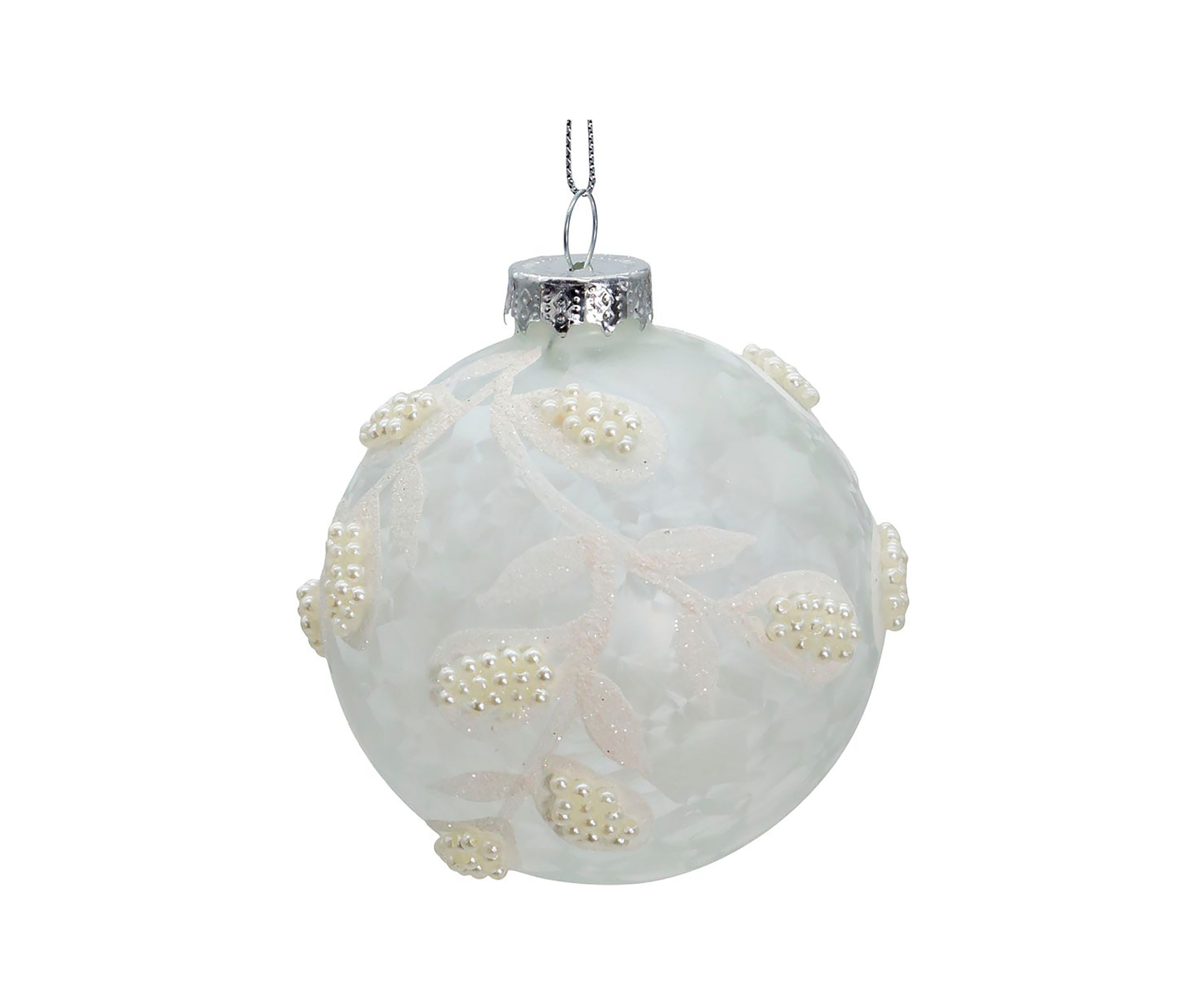 80MM Glass White Pearl 6-Piece Ball Ornament Set