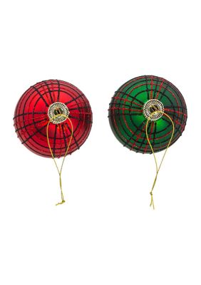 80 MM Red and Green Plaid Glitter Balls, 6-Piece Set