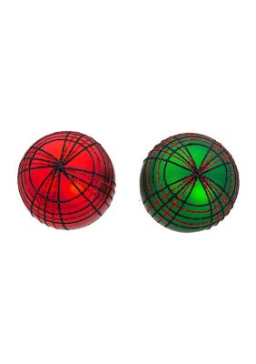 80 MM Red and Green Plaid Glitter Balls, 6-Piece Set