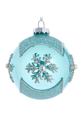 80MM Glass Teal Snowflake 6-Piece Ball Ornament Set