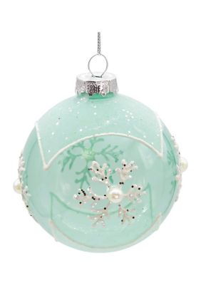 80MM Glass Teal Snowflake 6-Piece Ball Ornament Set