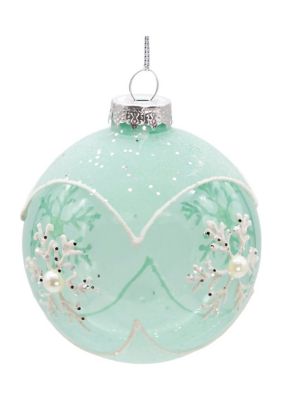 80MM Glass Teal Snowflake 6-Piece Ball Ornament Set