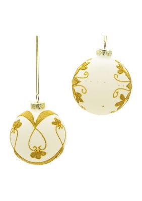 80 MM White Balls with Gold Beads, 6-Piece Set