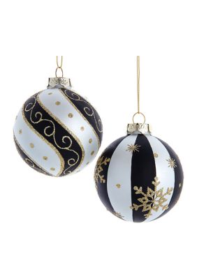 80 MM Silver/ Black/ Gold Glass Balls, 6-Piece Set