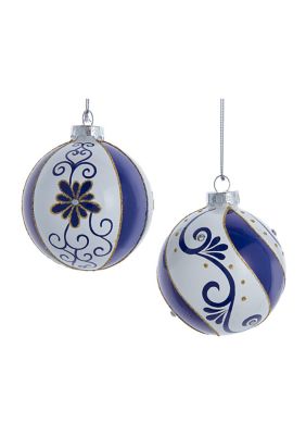 80 MM Blue and White Glass Balls, 6-Piece Set