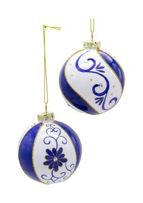 80 MM Blue and White Glass Balls, 6-Piece Set