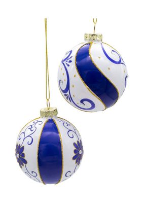 80 MM Blue and White Glass Balls, 6-Piece Set