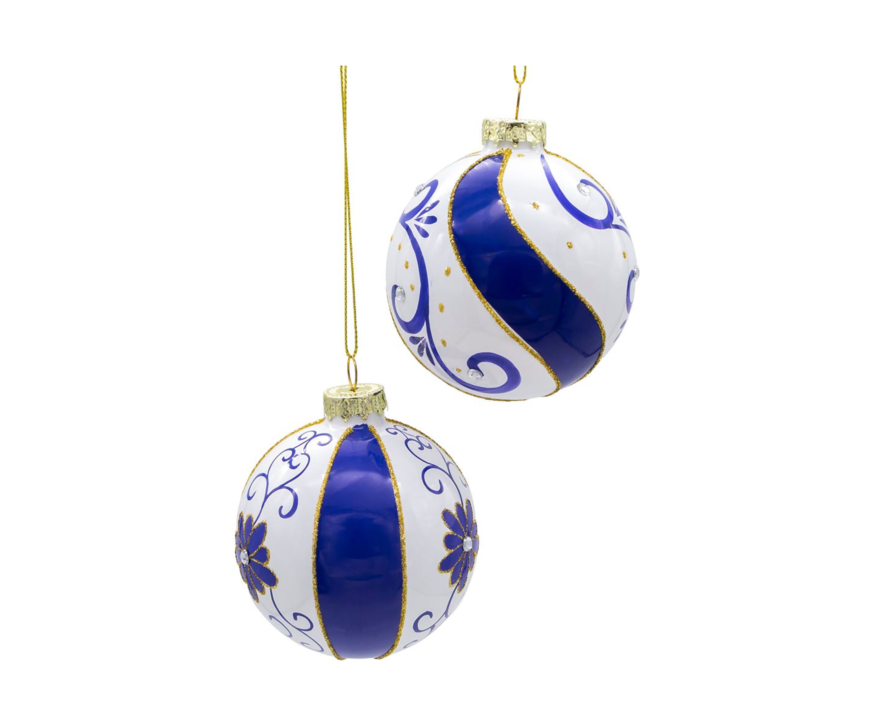 80 MM Blue and White Glass Balls, 6-Piece Set