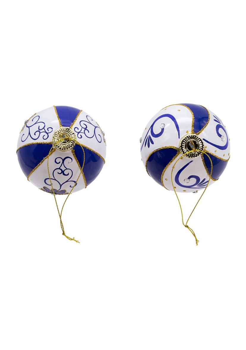 80 MM Blue and White Glass Balls, 6-Piece Set