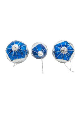 80MM Glass Blue Snowflake Ball, Onion and Teardrop Shaped Ornaments, 3-Piece Set