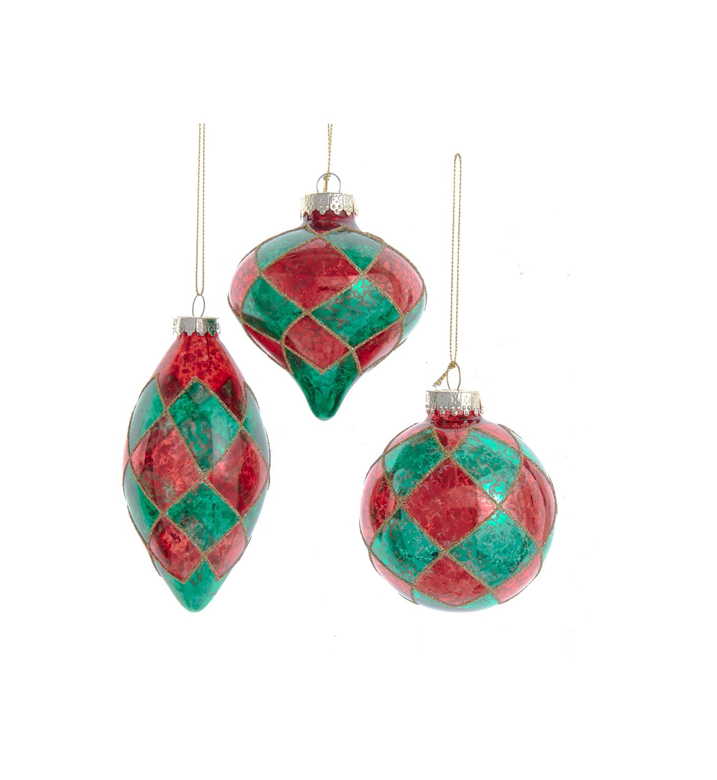 80 MM Green and Red Ball, Onion, Teardrop, 3-Piece Set