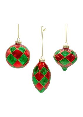 80 MM Green and Red Ball, Onion, Teardrop, 3-Piece Set