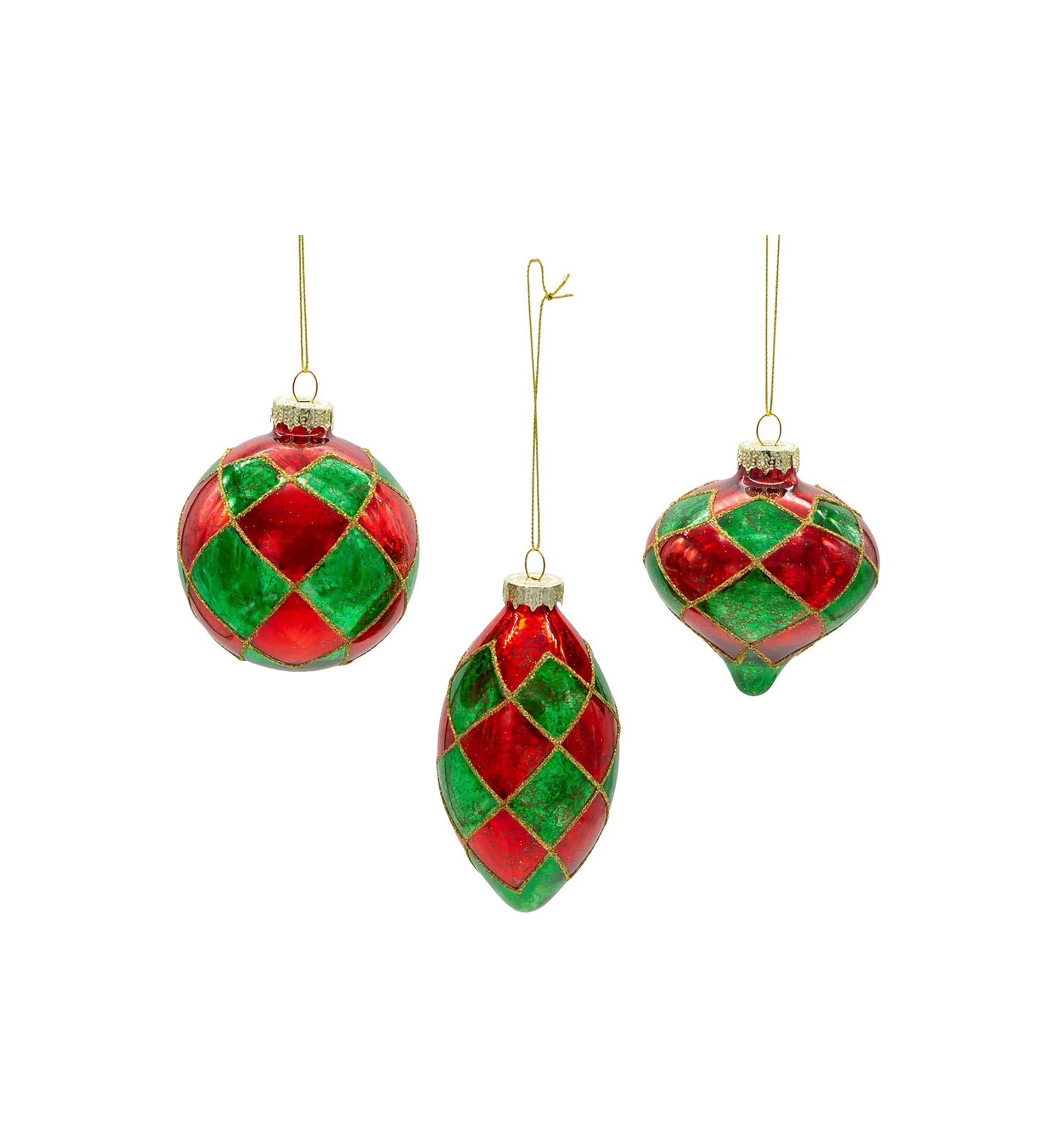 80 MM Green and Red Ball, Onion, Teardrop, 3-Piece Set