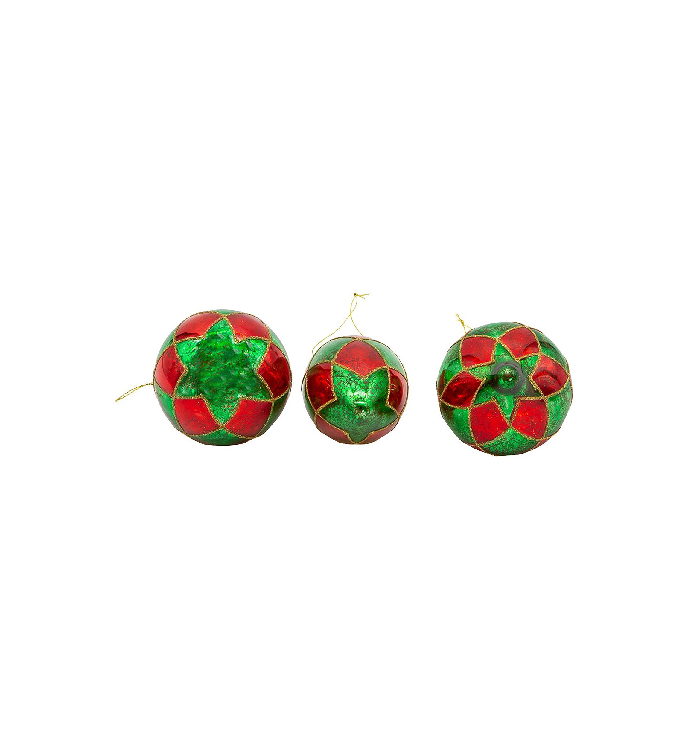 80 MM Green and Red Ball, Onion, Teardrop, 3-Piece Set
