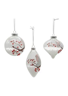 80MM Glass Transparent Cardinal Ball, Onion and Teardrop Shaped Ornaments, 3-Piece Set