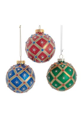 80MM Glass Red, Green and Blue Jewel 6-Piece Ball Ornament Set