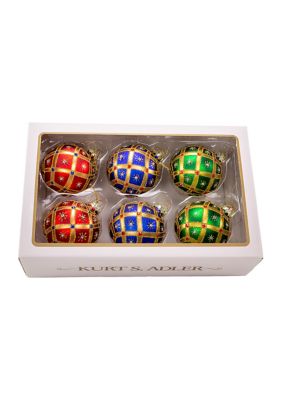 80MM Glass Red, Green and Blue Jewel 6-Piece Ball Ornament Set