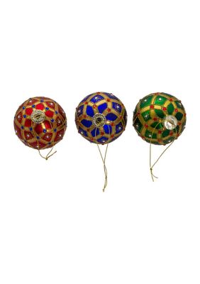 80MM Glass Red, Green and Blue Jewel 6-Piece Ball Ornament Set