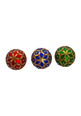 80MM Glass Red, Green and Blue Jewel 6-Piece Ball Ornament Set