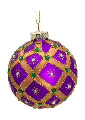 80MM Glass Purple Jewel 6-Piece Ball Ornament Set