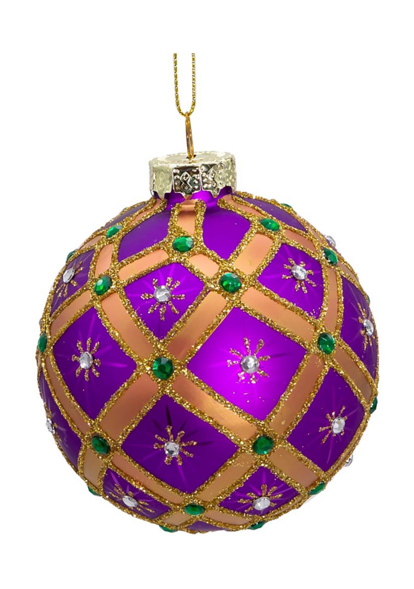 80MM Glass Purple Jewel 6-Piece Ball Ornament Set