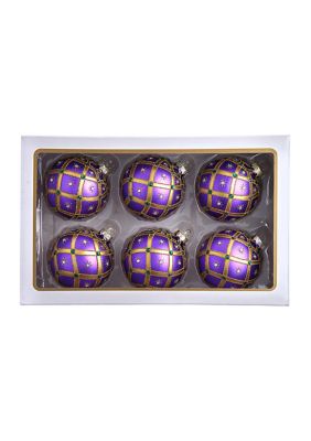 80MM Glass Purple Jewel 6-Piece Ball Ornament Set