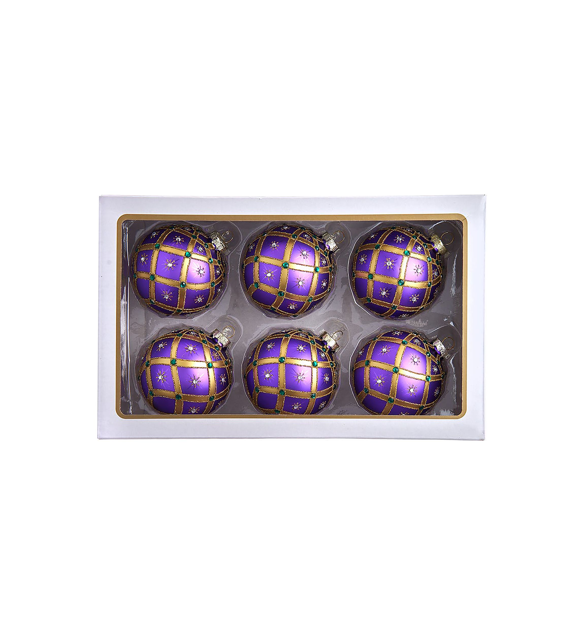 80MM Glass Purple Jewel 6-Piece Ball Ornament Set