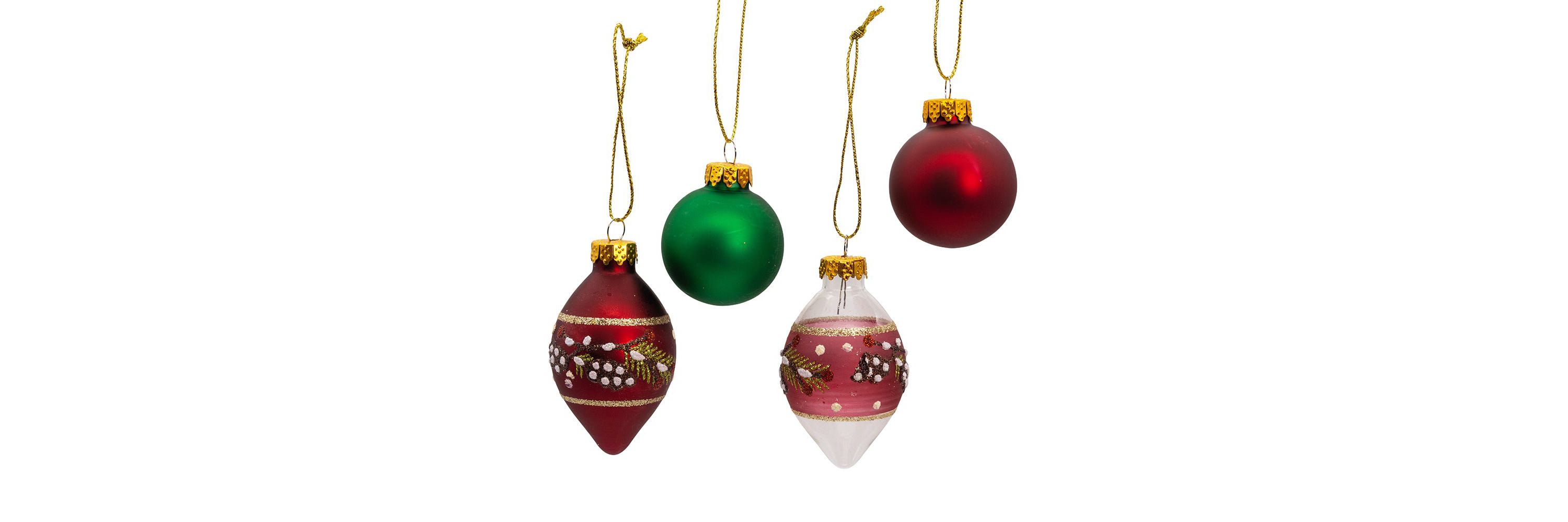 Kurt Adler 35MM Glass Green and Burgundy With Pinecone Ball 12-Piece Ornament Set