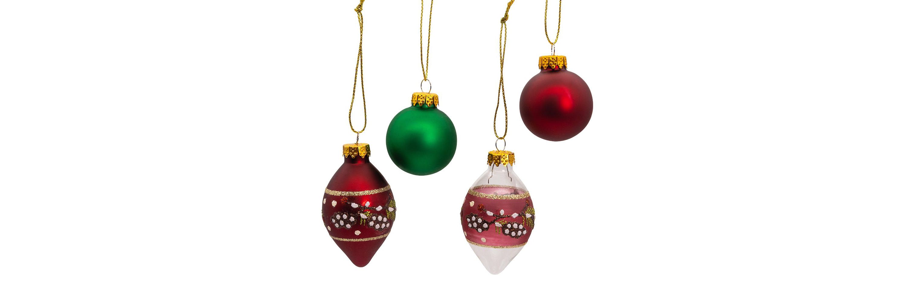 Kurt Adler 35MM Glass Green and Burgundy With Pinecone Ball 12-Piece Ornament Set