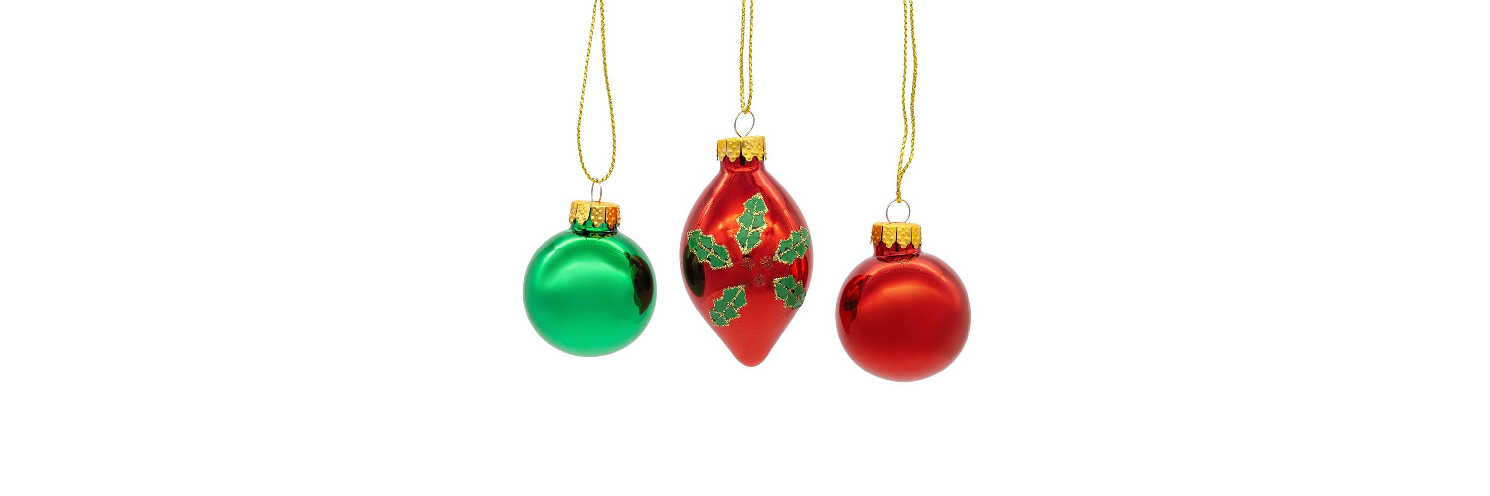 Kurt Adler 35MM Glass Green and Red With Holly Leaves Ball 12-Piece Ornament Set