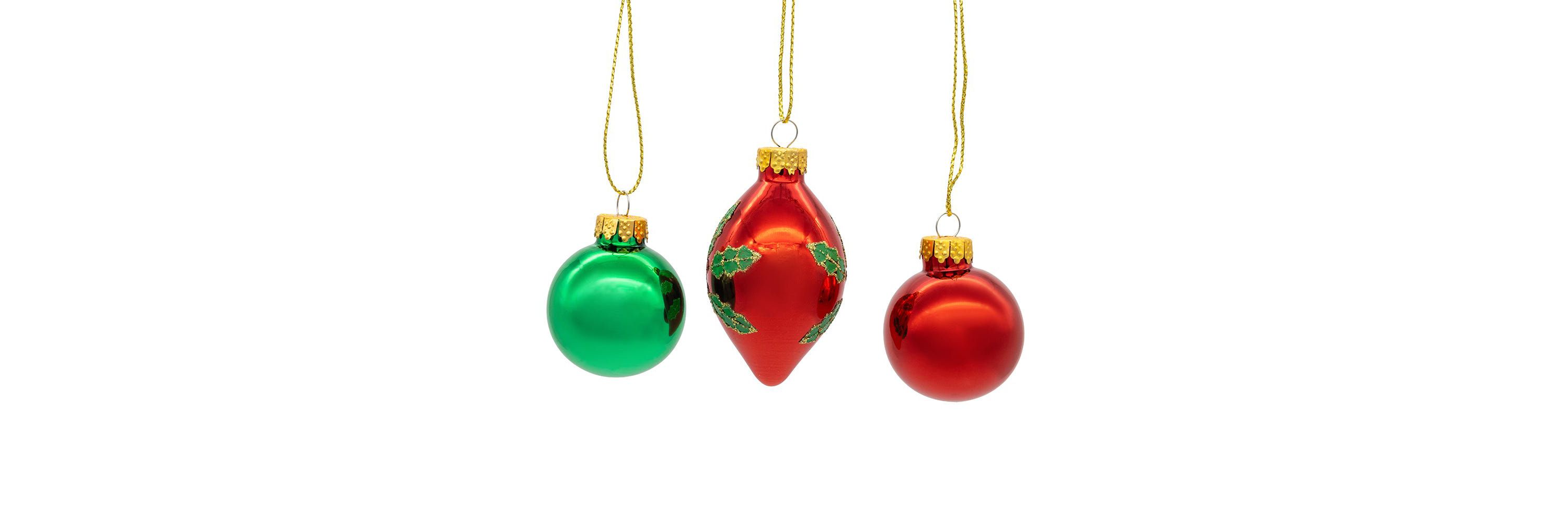 Kurt Adler 35MM Glass Green and Red With Holly Leaves Ball 12-Piece Ornament Set