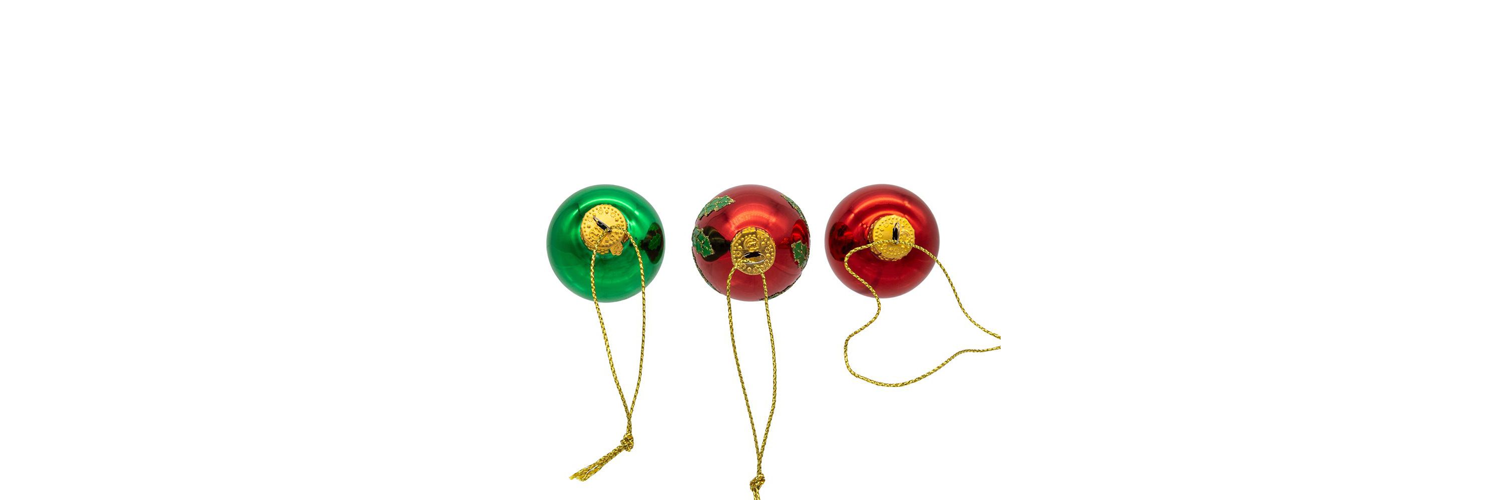 Kurt Adler 35MM Glass Green and Red With Holly Leaves Ball 12-Piece Ornament Set