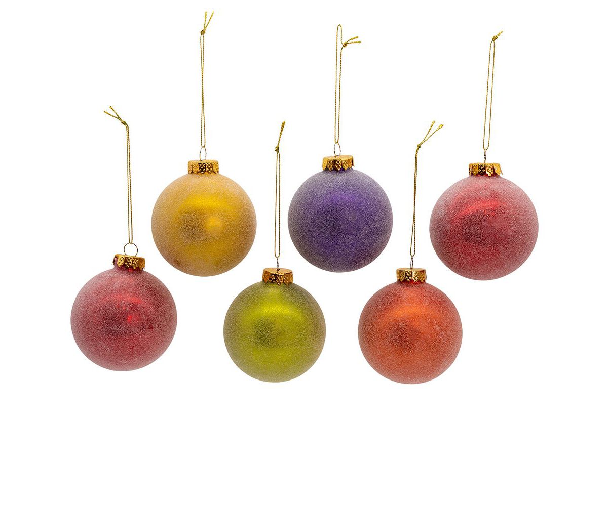 Kurt Adler 80MM Glass Sugar Frosted Solid Color Ball 6-Piece Ornament Set