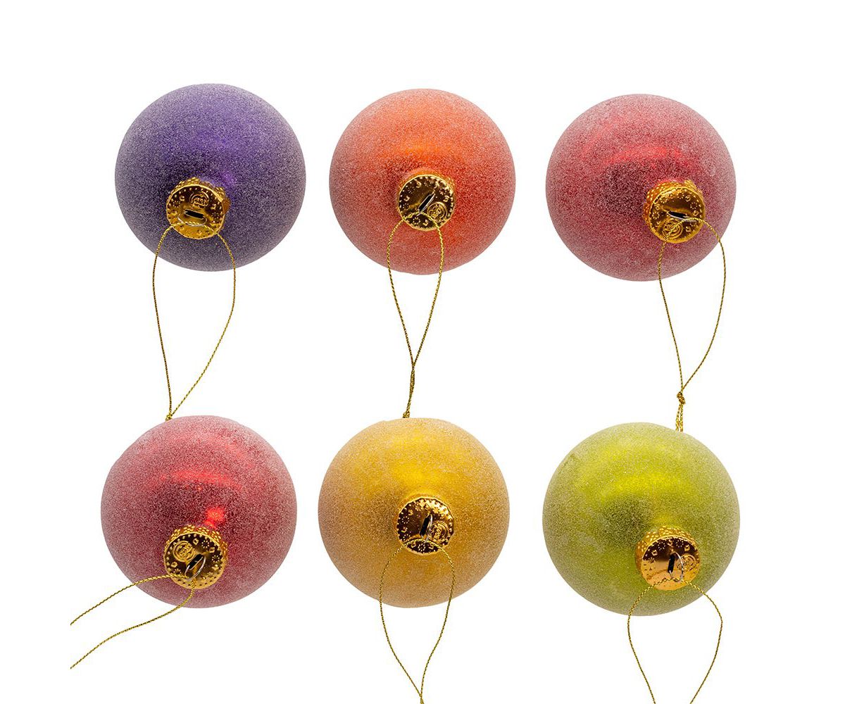 Kurt Adler 80MM Glass Sugar Frosted Solid Color Ball 6-Piece Ornament Set