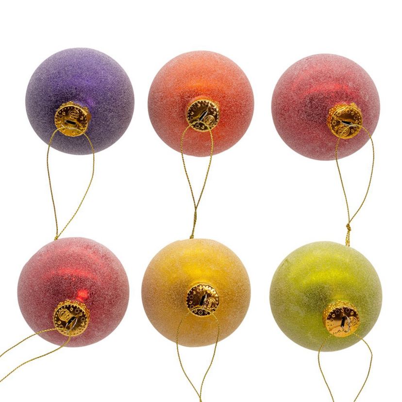 Kurt Adler 80MM Glass Sugar Frosted Solid Color Ball 6-Piece Ornament Set