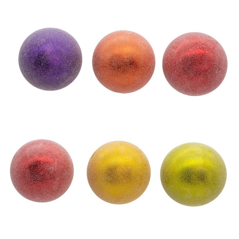Kurt Adler 80MM Glass Sugar Frosted Solid Color Ball 6-Piece Ornament Set