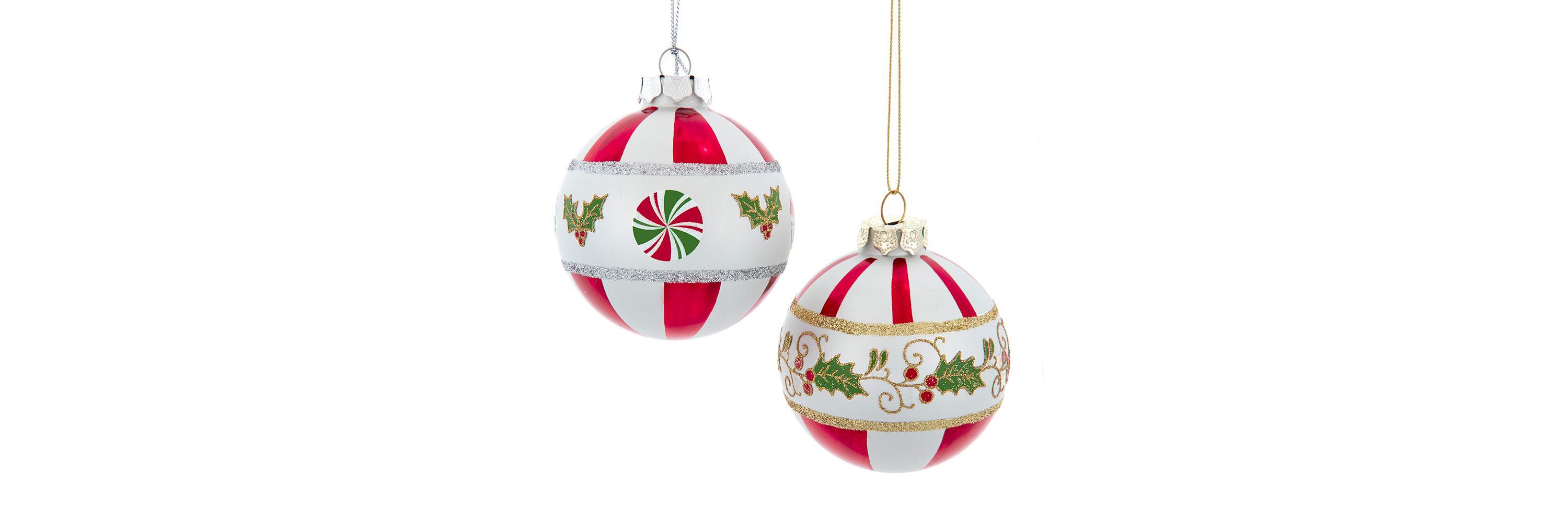 Kurt Adler 80mm Holly Leaves Glass Ball 6-Piece Ornament Set