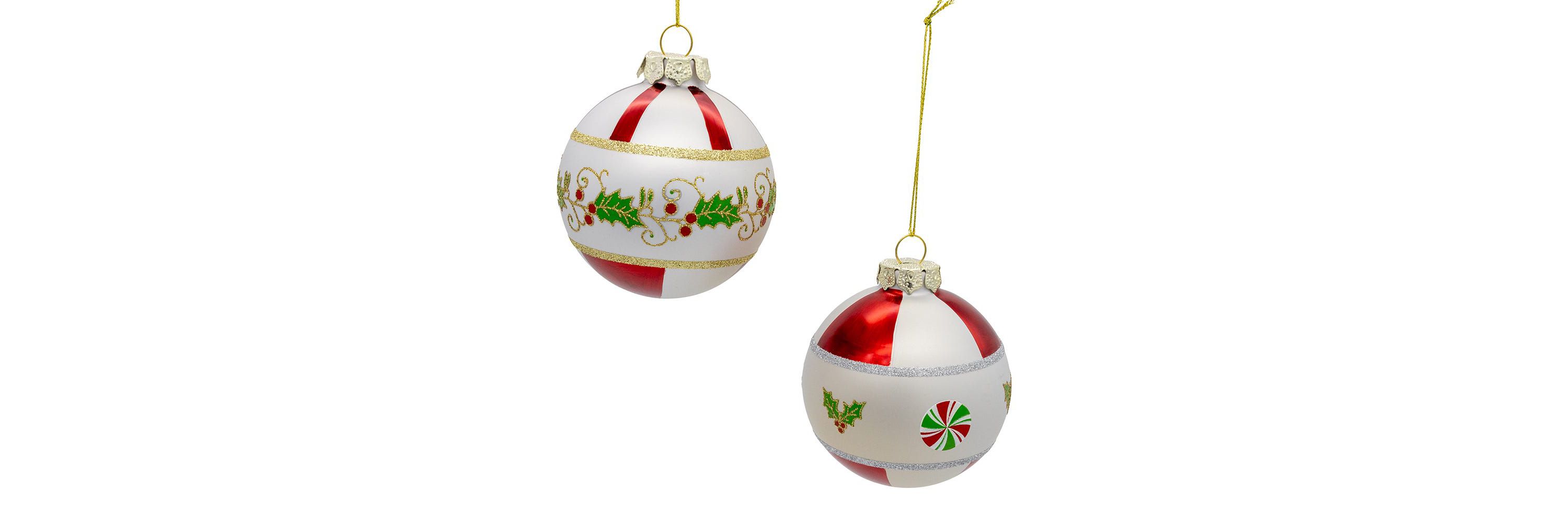 Kurt Adler 80mm Holly Leaves Glass Ball 6-Piece Ornament Set